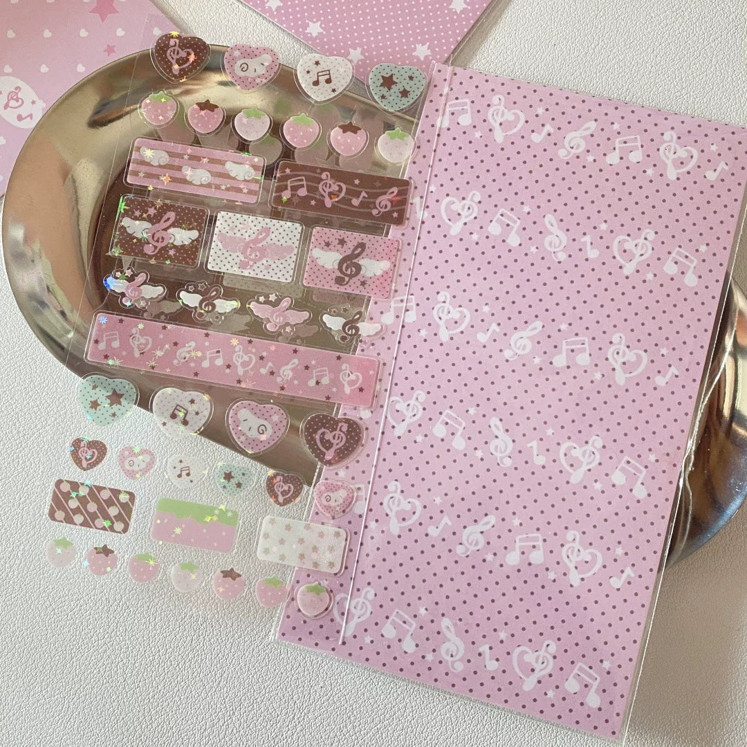 Pink brown cute notes strawberry star ancient glitter film sticker Korean ins guka mobile phone case decoration sticker