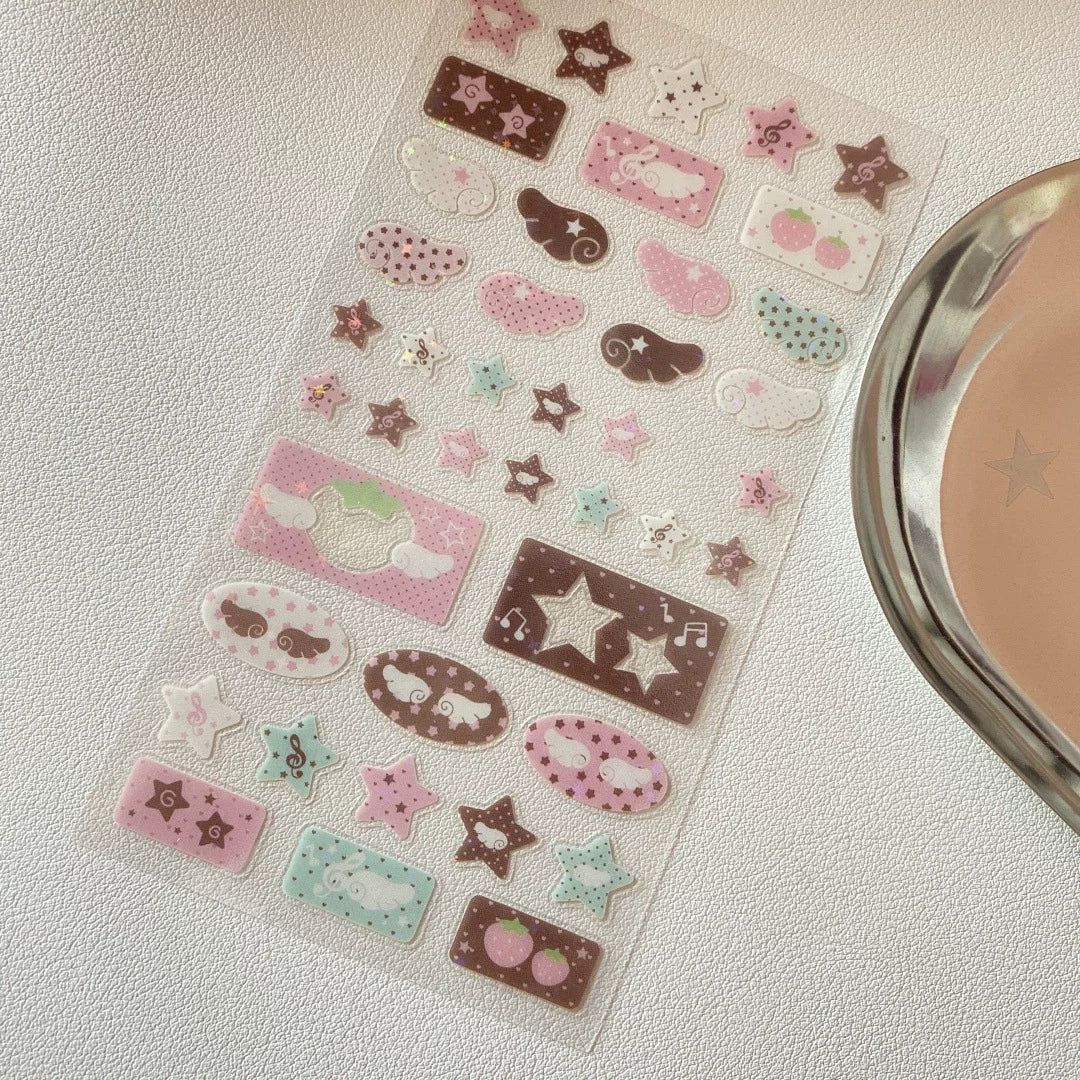 Pink brown cute notes strawberry star ancient glitter film sticker Korean ins guka mobile phone case decoration sticker