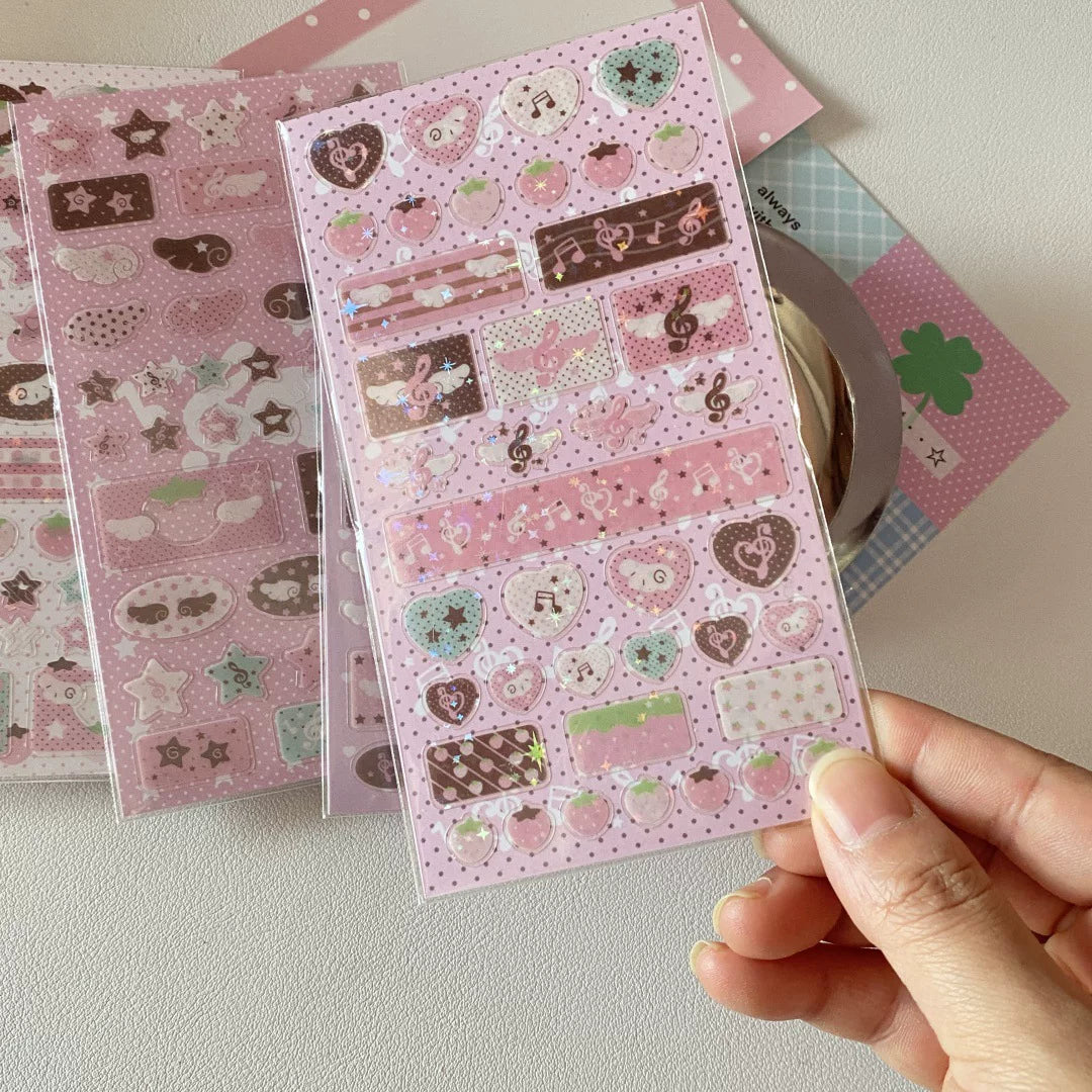 Pink brown cute notes strawberry star ancient glitter film sticker Korean ins guka mobile phone case decoration sticker